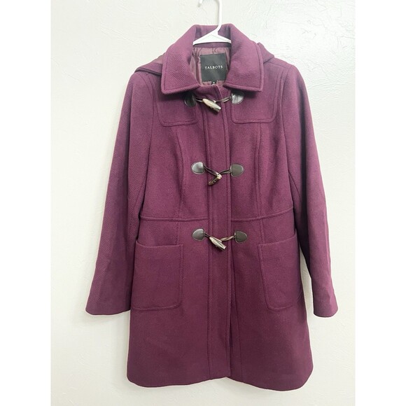 Talbots Italian wool toggle hooded Magenta Purple Thinsulate coat size 10 Large - Picture 2 of 11